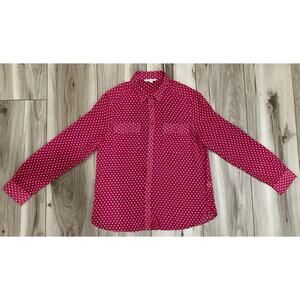 American Eagle Polyester Button Shirt Pink White Polka Dots Women’s Size L